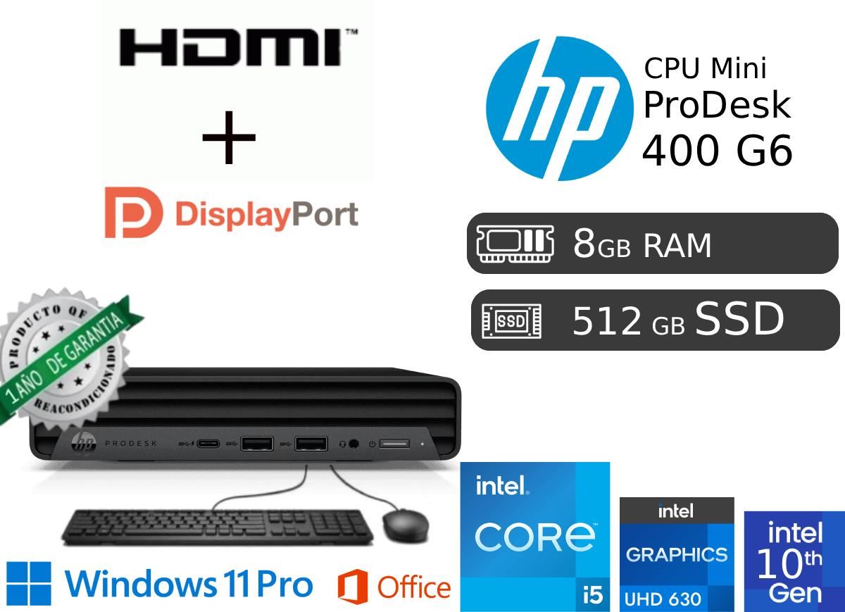ProDesk Mini 400 G6 i5 10ma 8GB RAM 512GB SSD 1TB HDD EXT Reacondicionada 1 Año de garantía HDMI DP