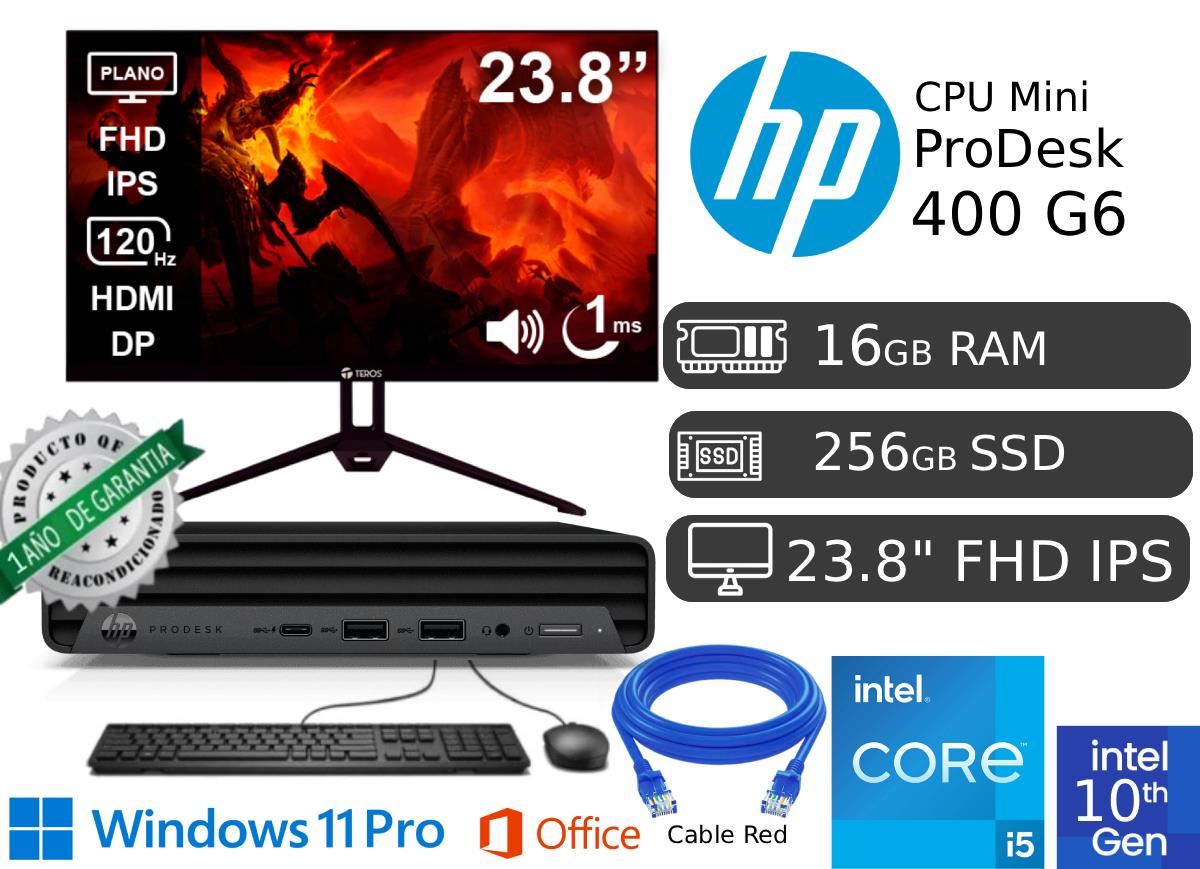 CPU Mini Hp 400 G6 Ci5 10ma gen 16GB RAM 256GB SSD + Monitor Led 23.8 CON AUDIO FHD + TECLADO
