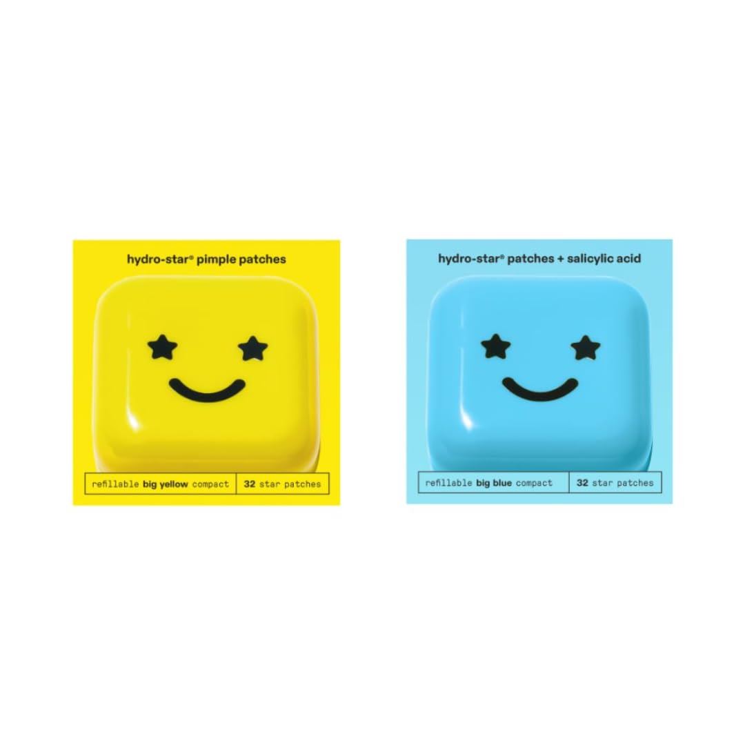 Starface Parches hidrocoloides para granos Hydro-Star + estuche amarillo y parches de ácido salicílico Hydro-Star + estuche azul; reducen las manchas
