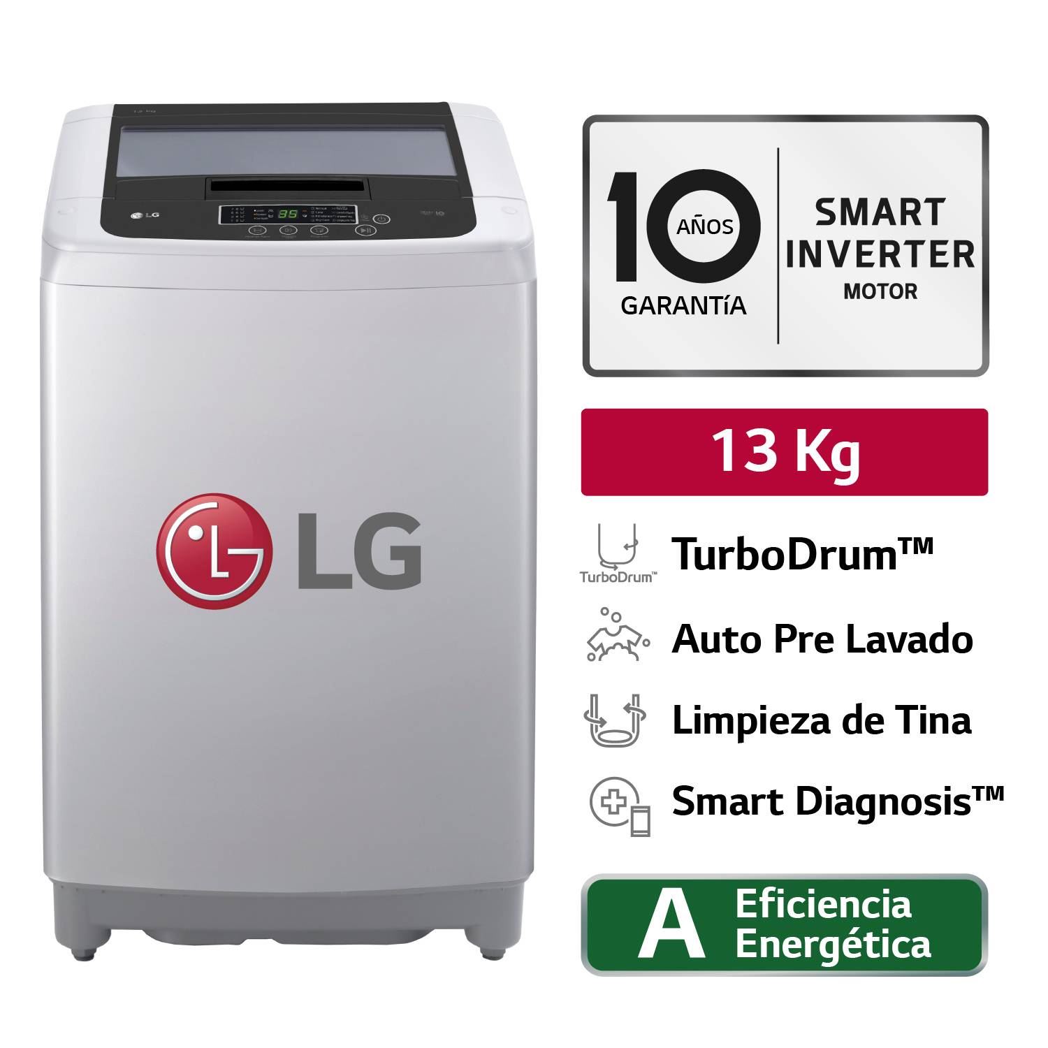 Lavadora  LG Gris WT13DPBK 13 Kg con tecnología Motor Smart Inverter, Turbo Drum