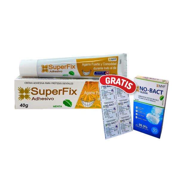 Pack Crema Adhesiva Superfix Sabor Menta 40 G + No-Bact Clean Sabor Menta 6 UN