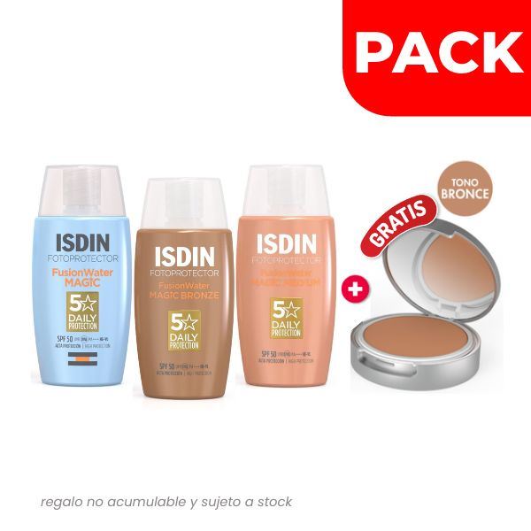 Tripack Fotoprotector Isdin Fusion Water Magic 50 ML + Color Bronze 50 ML+ Color Medium 50 ML