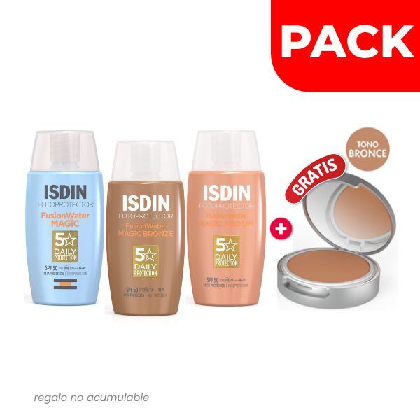 Tripack Fotoprotector Isdin Fusion Water Magic 50 ML + Color Bronze 50 ML+ Color Medium 50 ML