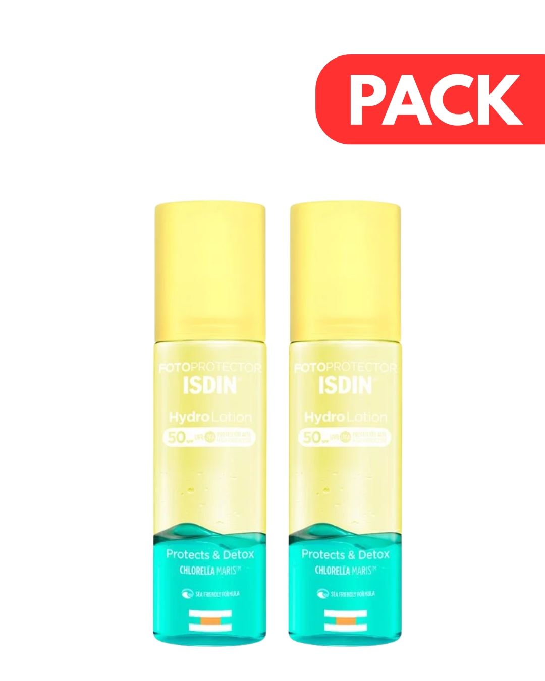Dúo Pack Fotoprotector Isdin HydroLotion SPF 50 - Frasco 200 Ml