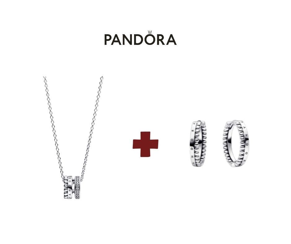 PACK PANDORA : Collar Pandora Signature Circulos + Aretes Pandora Circulos