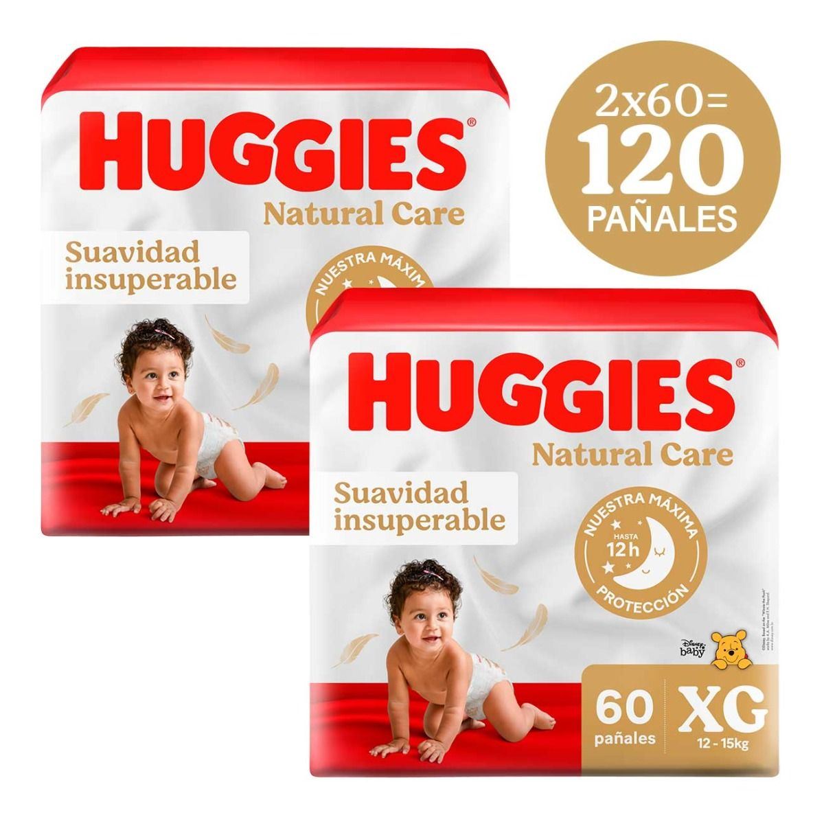Dúo Pack Pañal Huggies Bigpack Natural Care Talla XG - Bolsa 60 UN