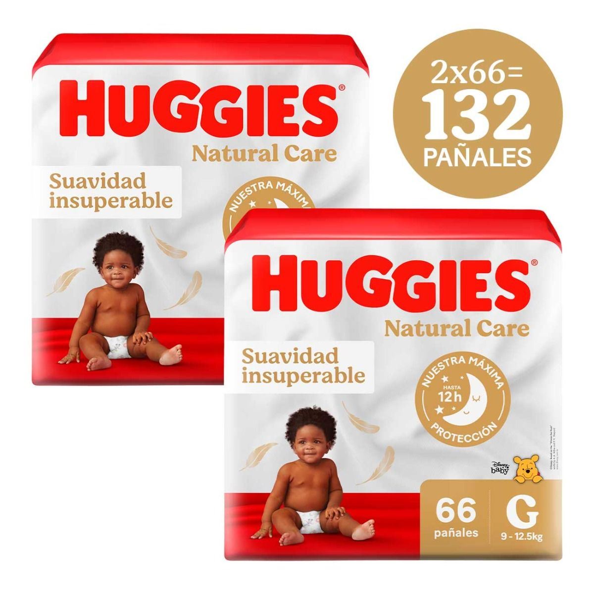 Dúo Pack Pañal Huggies Bigpack Natural Care Talla G - Bolsa 66 UN