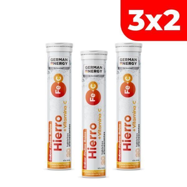3x2 Hierro + Vitamina C German Energy Sabor Frutos Rojos - Tubo 20 UN