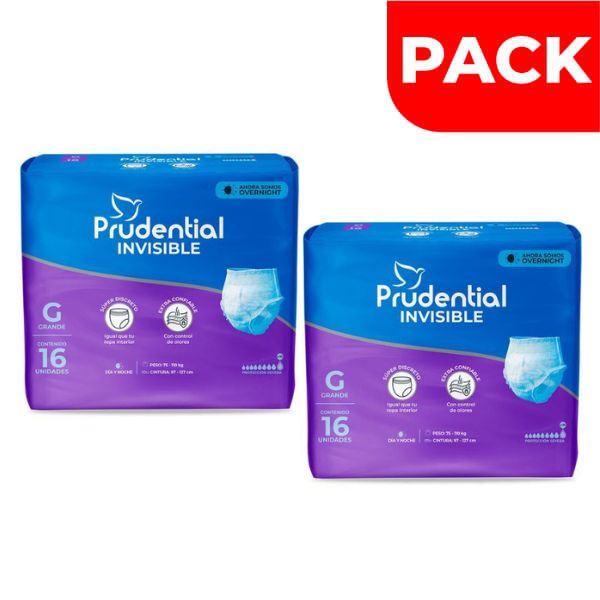 Dúo Pack Pañal Prudential Invisible Talla G - Bolsa 16 UN