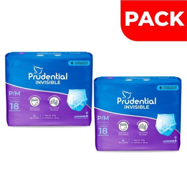 Dúo Pack Pañal Prudential Invisible Talla M - Bolsa 18 UN