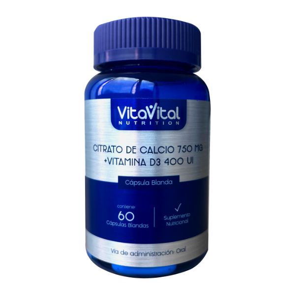 Citrato de Calcio 750 Mg + Vit D3 400 UI VitaVital Cápsulas Blandas - Frasco 60 UN