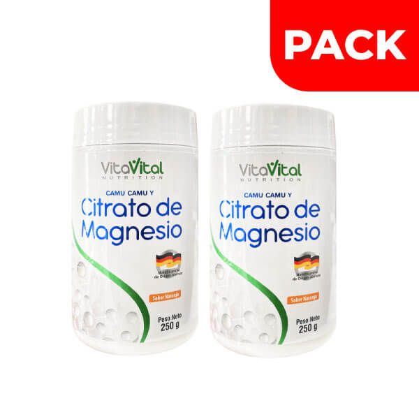 Dúo Pack VitaVital Citrato de Magnesio sabor naranja - Frasco 250 G