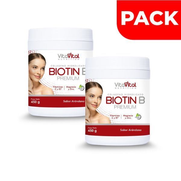 Dúo Pack VitaVital Biotin B Premium Sabor Arándano - Frasco 450 G