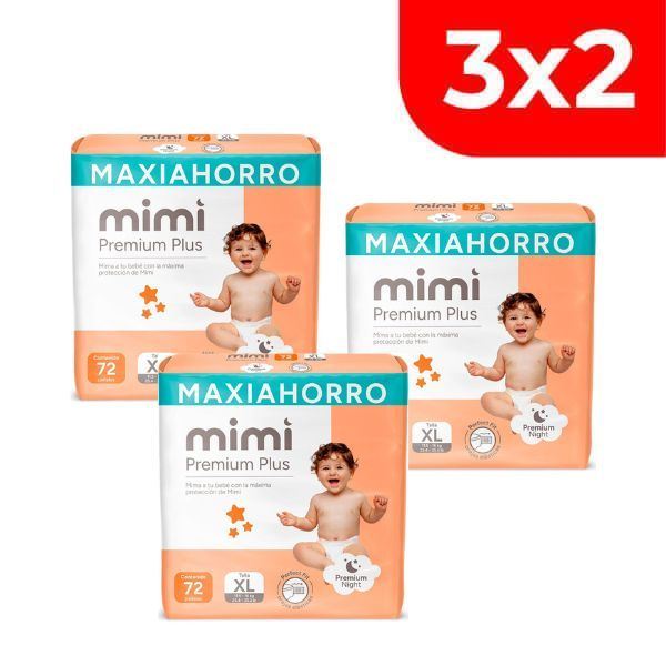 3x2 Pañal Mimi Premium Plus Talla XL - Bolsa 72 UN
