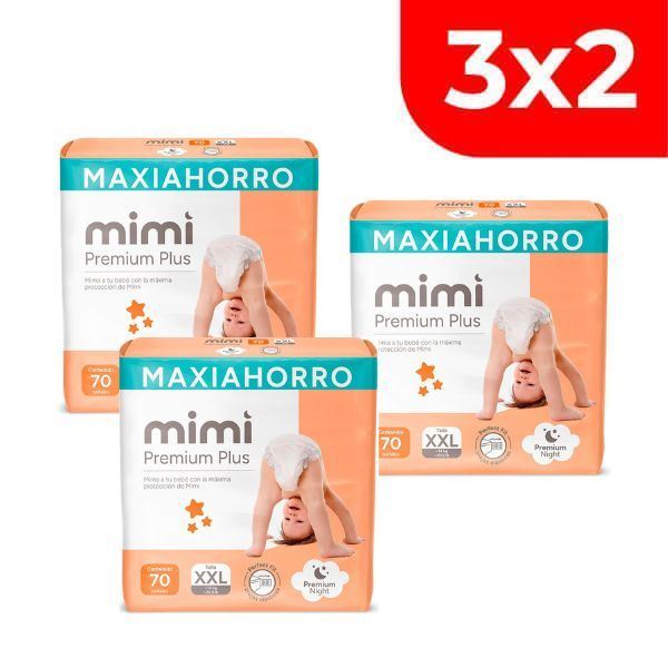 3x2 Pañal Mimi Premium Plus Talla XXL - Bolsa 70 UN