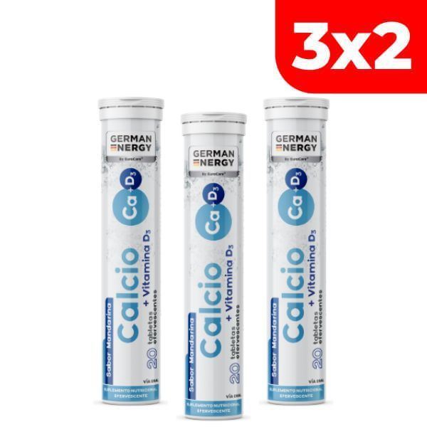 3x2 Calcio + Vitamina D3 German Energy Sabor Mandarina - Tubo 20 UN