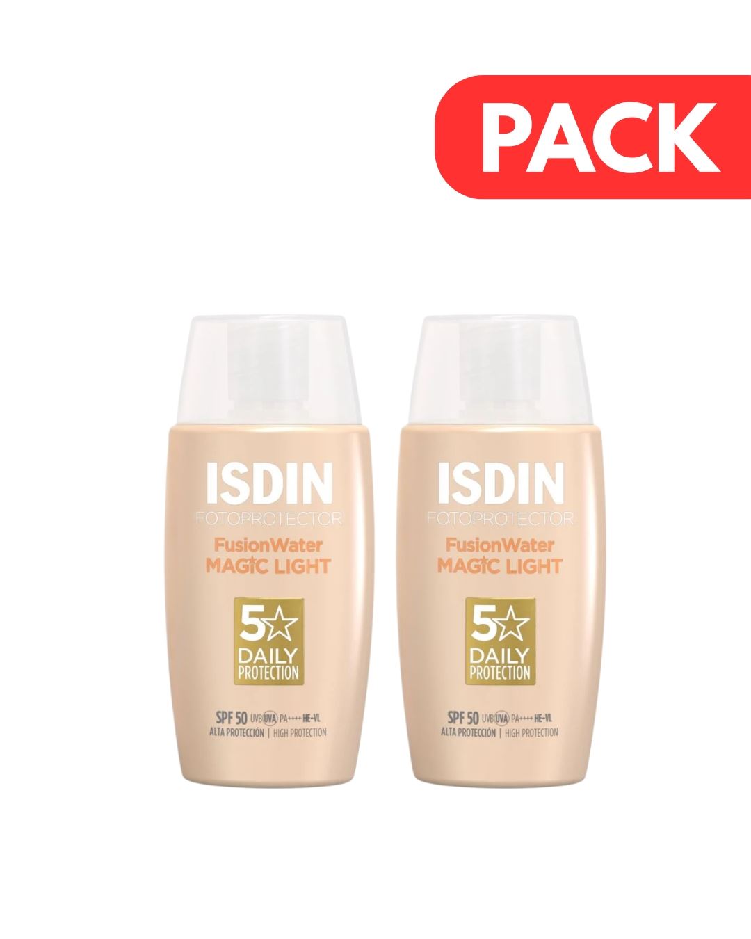 Dúo Pack Isdin Fotoprotector Fusion Water Magic Color Light SPF 50 - Frasco 50 ML
