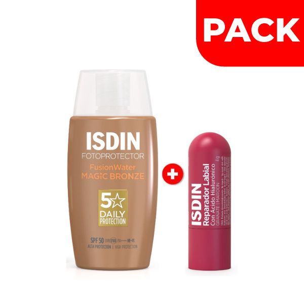 Isdin Fusion Water Magic Bronze 50 ML + Labial Color Granate - Pack 2 UN