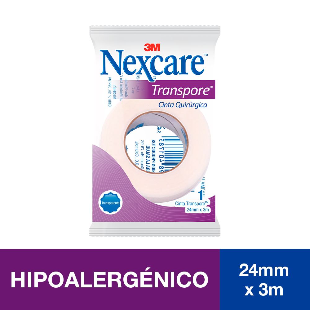 Nexcare Cinta Quirurgica Transpore 24mm x 3m- Bolsa 1 UN