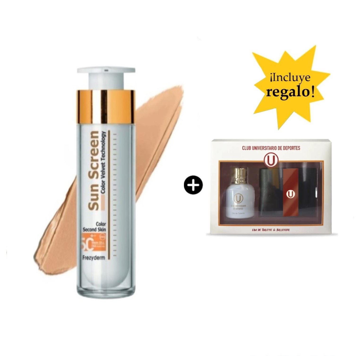 Pack x2 Frezyderm Fotoprotector Sun Screen 50ml Con color + Colonia de la U con Billetera
