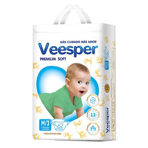 Pañal Veesper Premium Sotf Talla M - Bolsa 62 UN