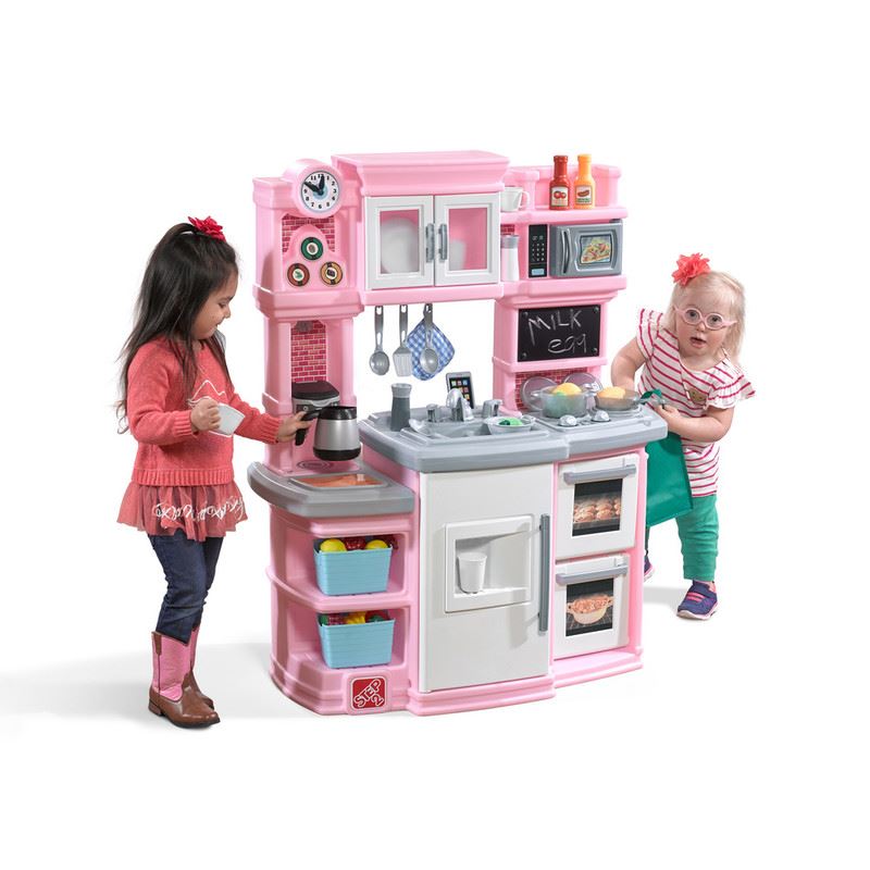 Tamaño de la muñeca Rosa Cocina moderna Cocina Juguete Juego Juego Casa de  juego y accesorios con muñeca Niñas Juego de muebles de juego con luces y