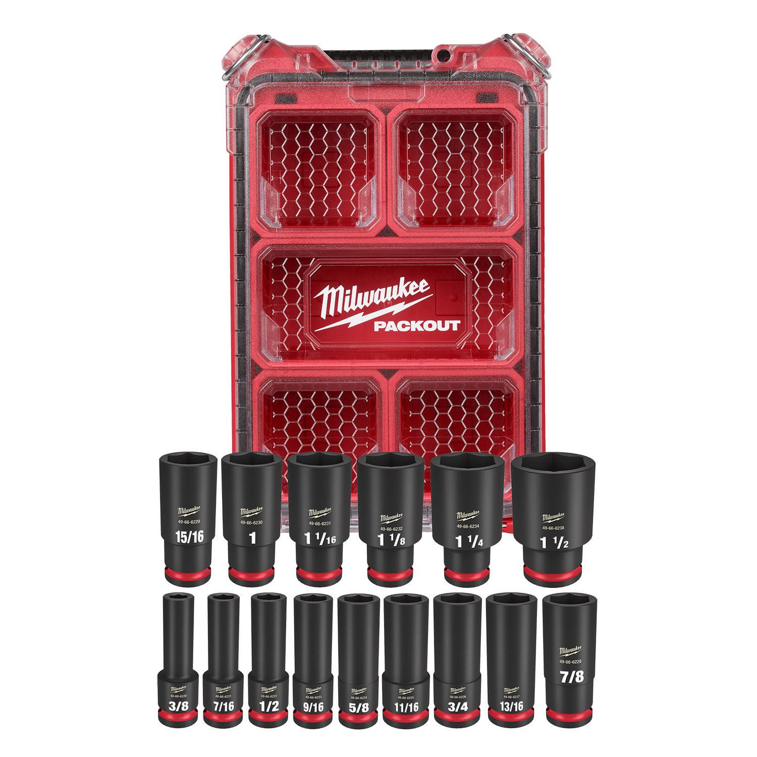 Juego de 15 dados de impacto SHOCKWAVE™ de 1/2” SAE con PACKOUT™ 49-66-6802