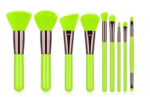 Set de Brochas de Maquillaje Neón 10 Piezas - Verde
