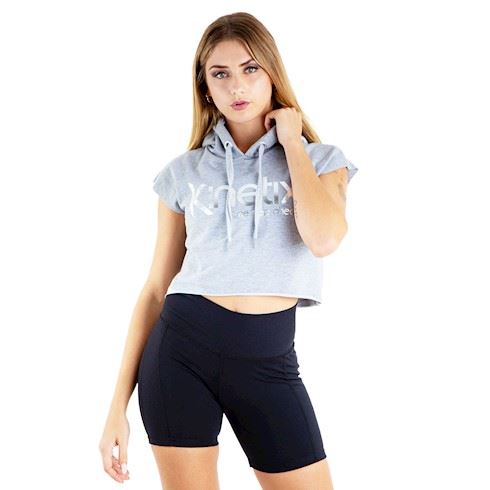 Polera Crop Kinetix Boxeadora Hoodie Melange Algodón Mujer