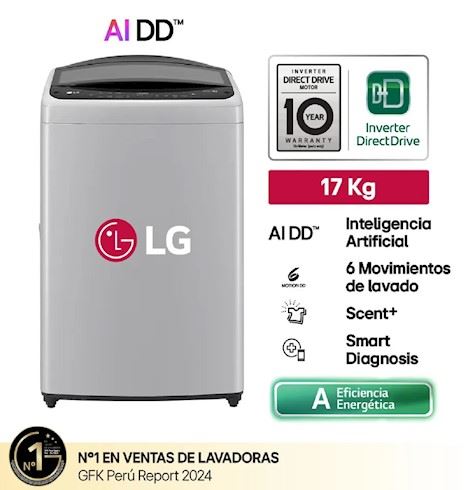 Lavadora LG WT17DV6T Carga Superior 17 Kg AI DD Inteligencia Artificial - Gris
