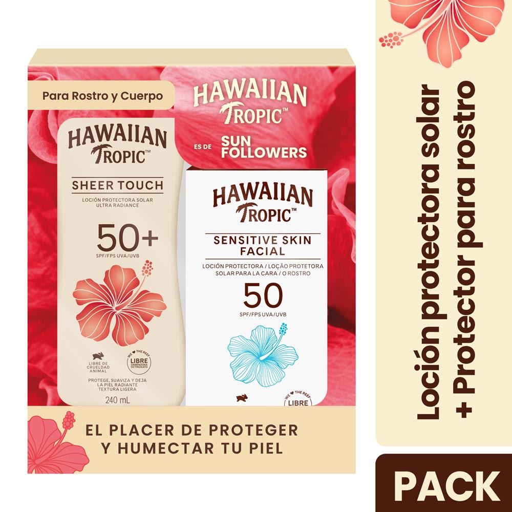 Hawaiian Tropic Sensitive Skin Facial SPF50 60 ML + Sheer Touch FPS50 240 ML - Pack 2 UN