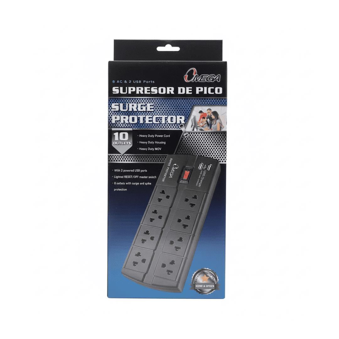 Supresor de Picos Omega 8 Tomas y 2 USB 220V 498844BK Negro