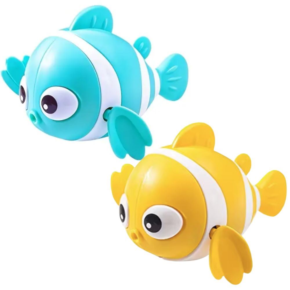 DUO DE PECES PAYASOS NADADORES JUGUETE PARA EL BAÑO DE BEBES