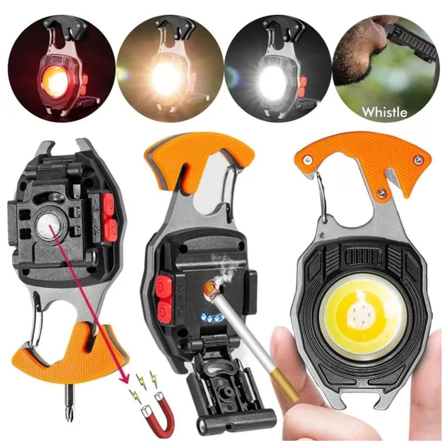 Linterna Llavero COB 1000lm Recargable USB-C con 7 Modos, Luz Roja, Base Magnética, Pantalla de Batería y Soporte 180°