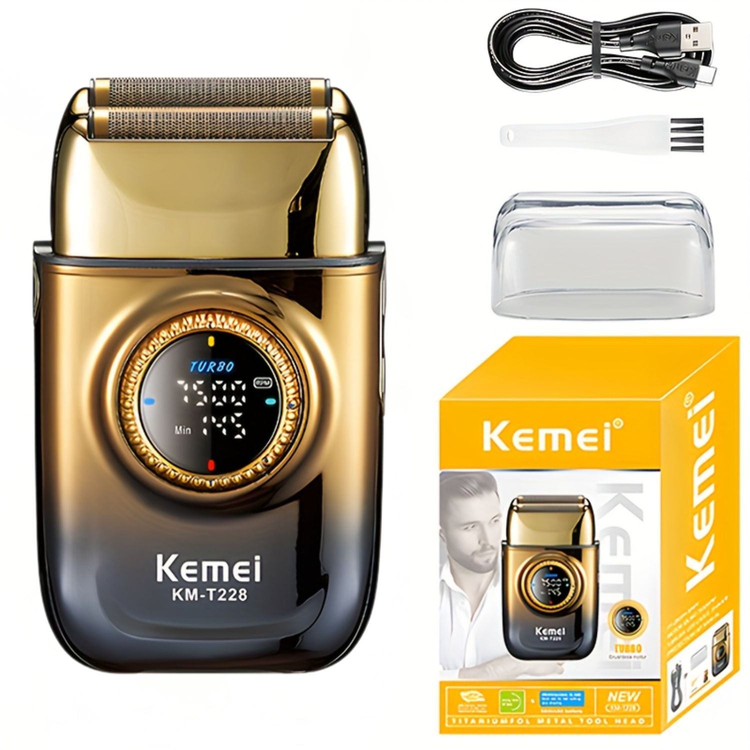 Afeitadora Eléctrica KEMEI Premium para Hombre con Cabezal Dual y Diseño Dorado