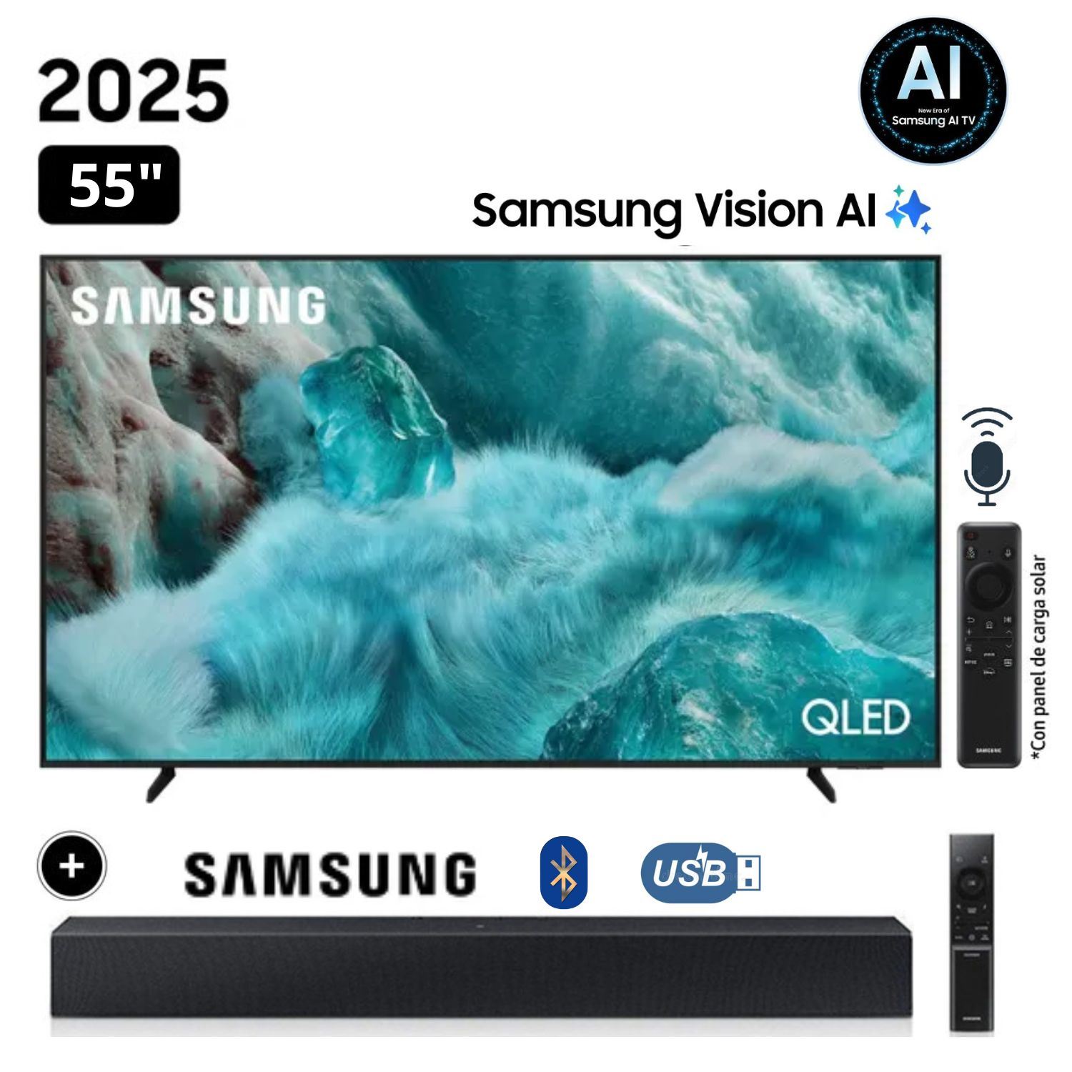 Televisor Samsung QLED 55 Visión AI Smart TV QN55Q7FAAGXPE + Soundbar HW C400