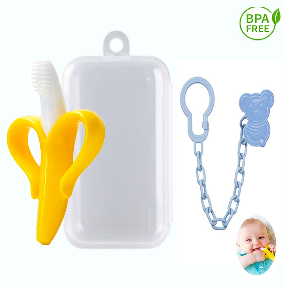 Mordedor Banana Amarillo Con Cadena Baby Froggie Koala Azul Para Bebe