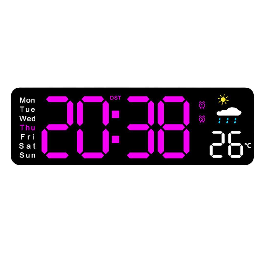 Reloj Digital de Pared 28cm con Temperatura Humedad y Control Remoto