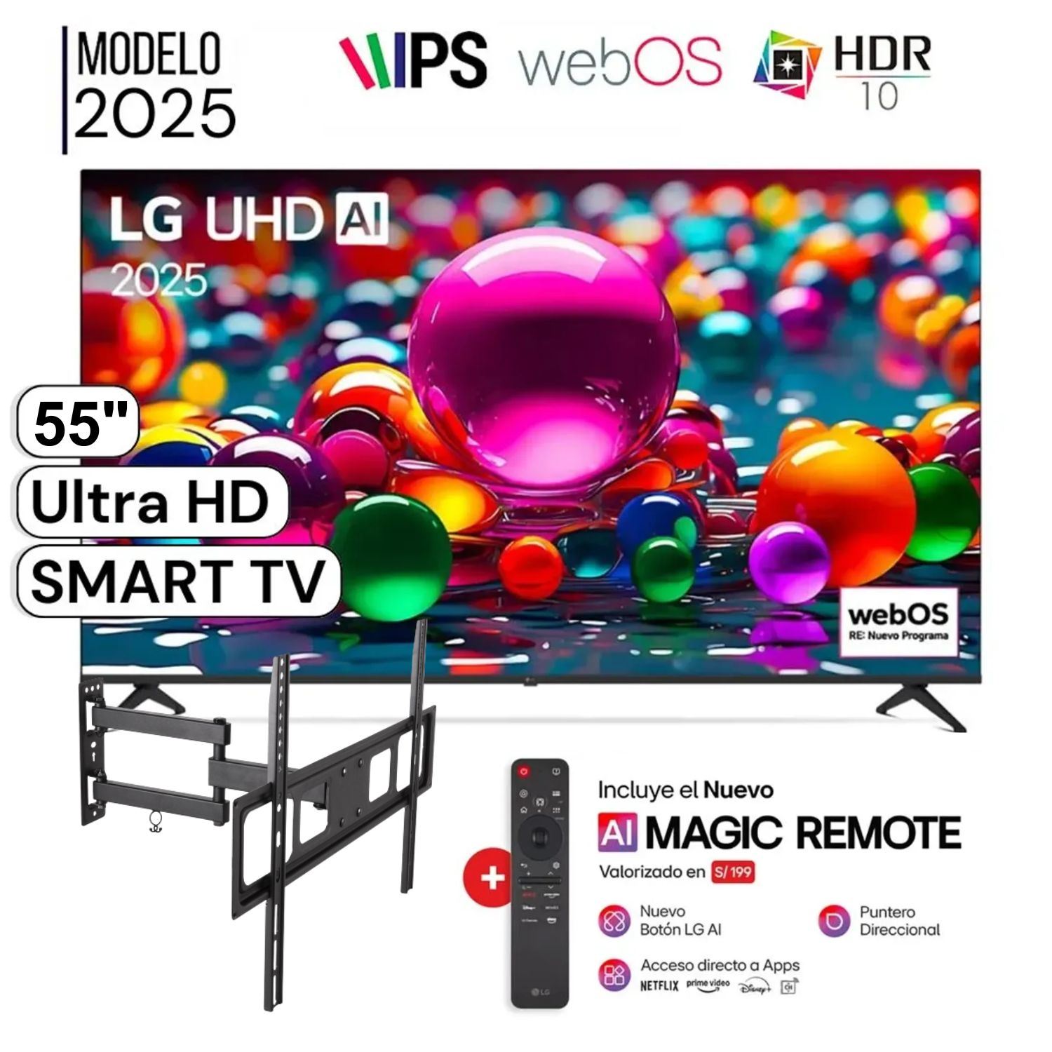 Televisor LG 55" LED UHD 4K Smart TV ThinQ AI 55UA8000PSB + Rack Giratorio