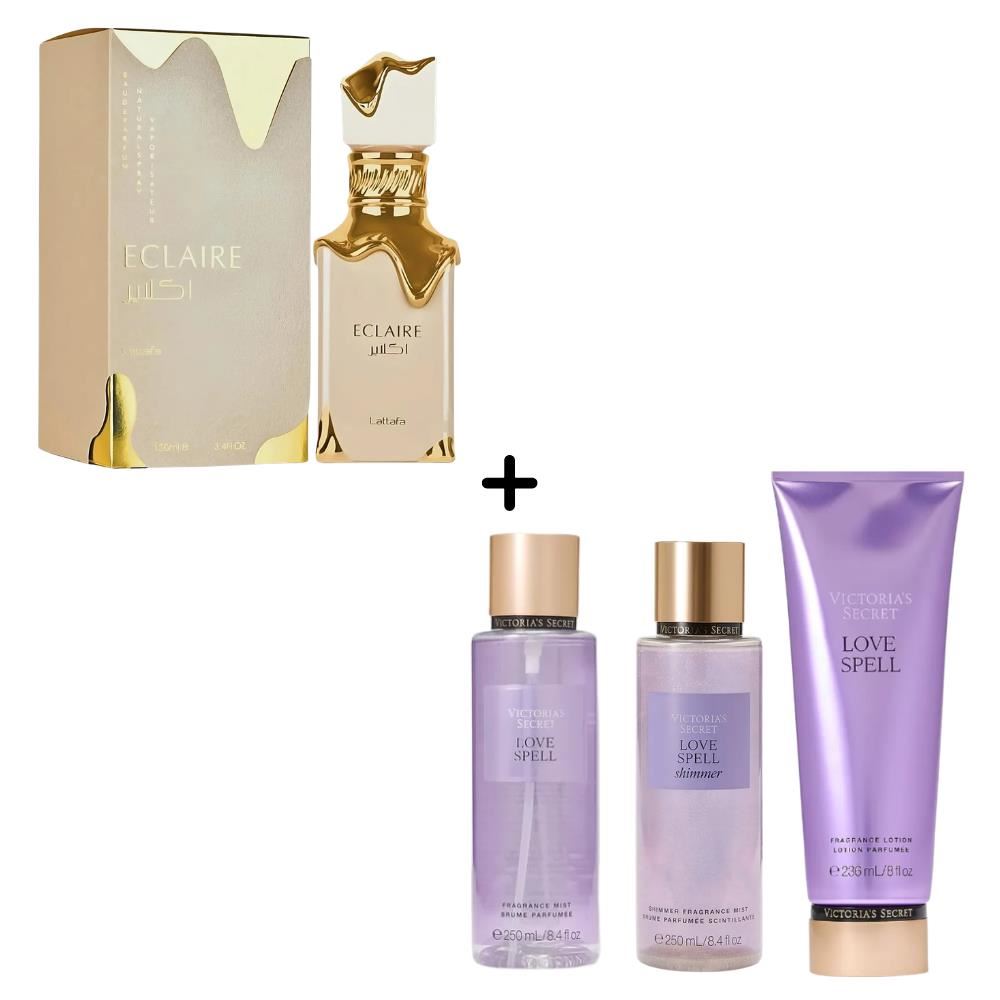 Eclaire Lattafa 100ml + Pack x3 Victoria's Secret Love Spell