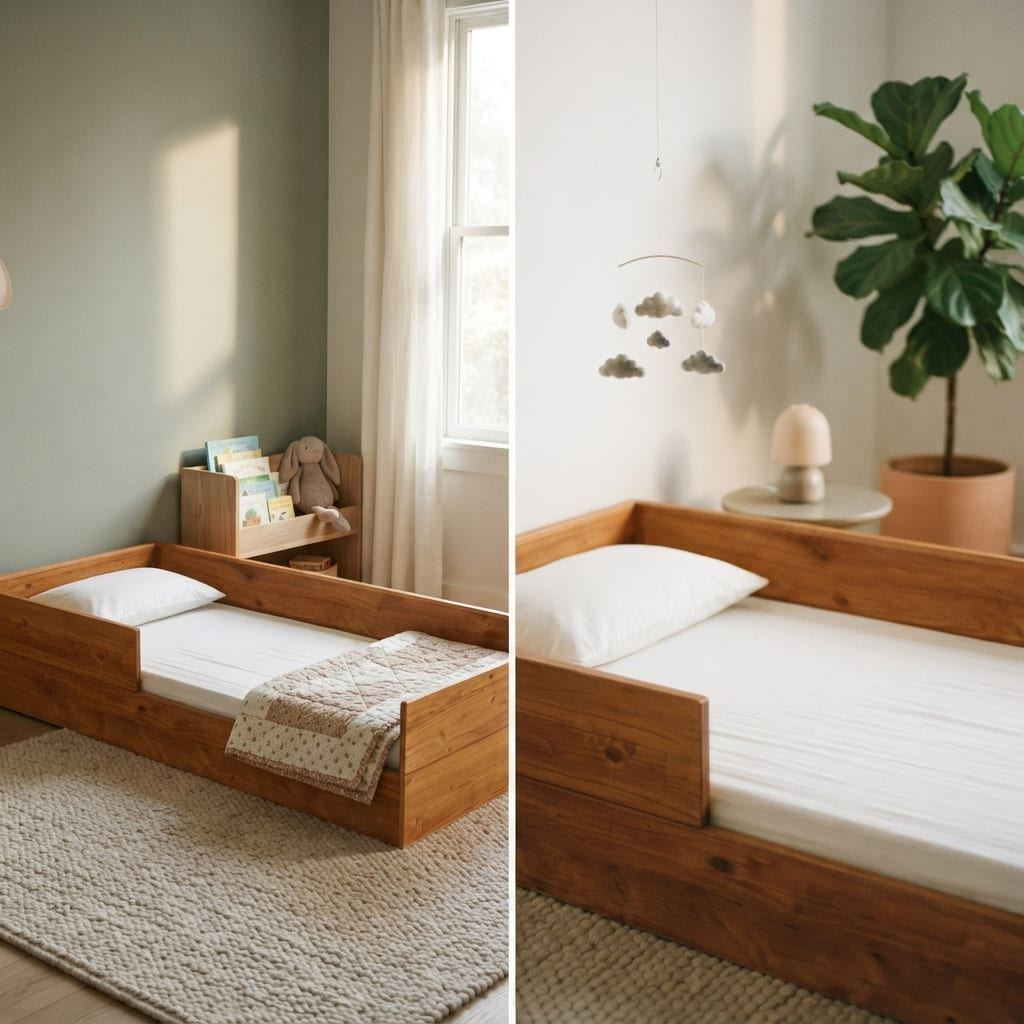 Cama Montessori de Madera Runi Plaza y Media Caoba Movenda
