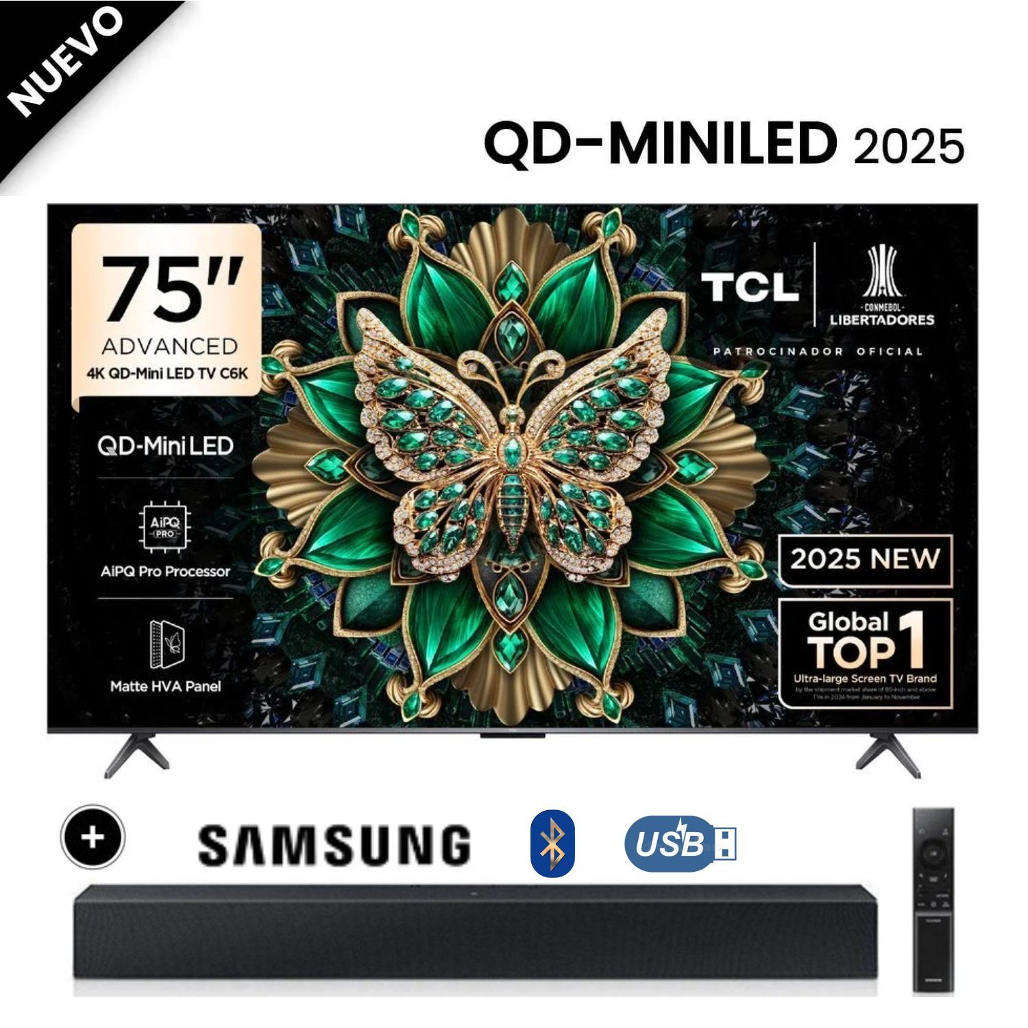 Televisor TCL Mini LED 75 QD UHD 4K Smart Google TV 75C6K + Soundbar HW B400F