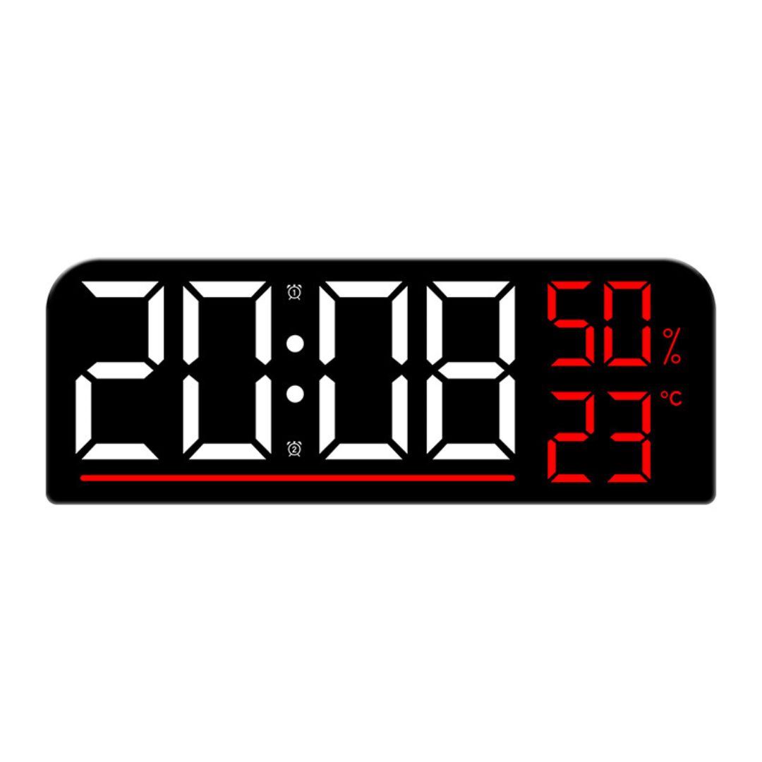 Reloj Digital LED de Pared y Escritorio 24 cm con Temperatura, Humedad y Doble Alarma