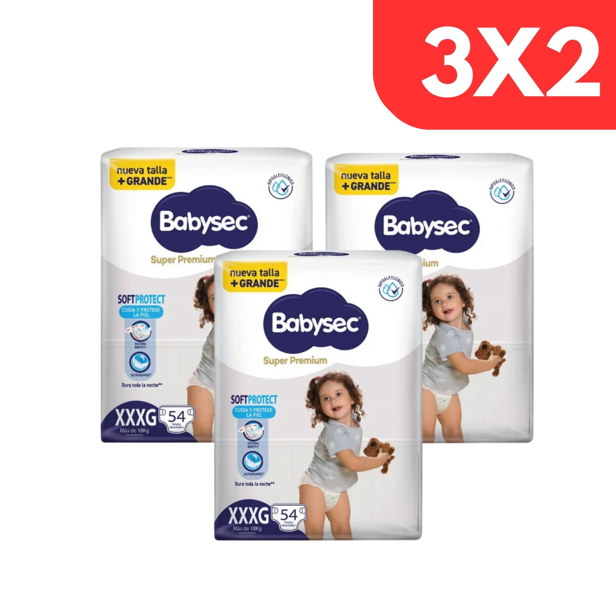 3x2 Pañal Babysec Súper Premium Talla XXXG - Bolsa 54 UN