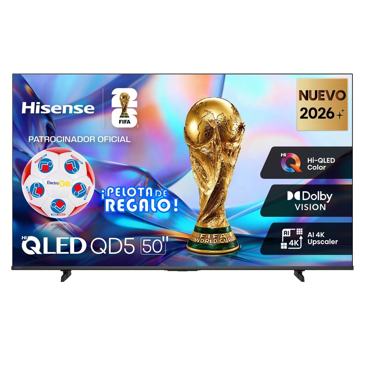 TELEVISOR HISENSE SMART TV 50” HI-QLED 4K UHD VIDAA 50QD5SV + PELOTA GRATIS