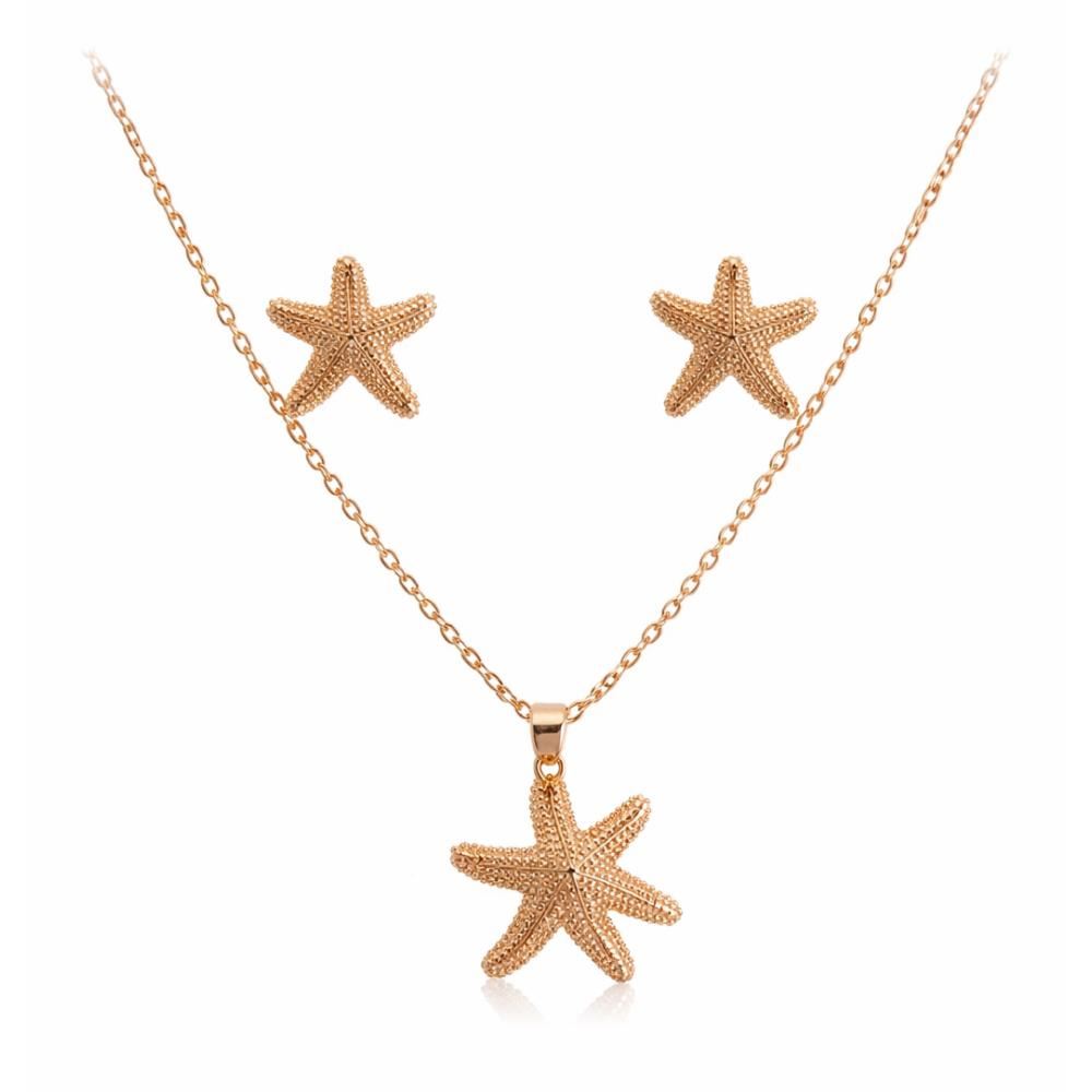SET DE COLLAR Y ARETES ESTRELLA DE MAR DORADO