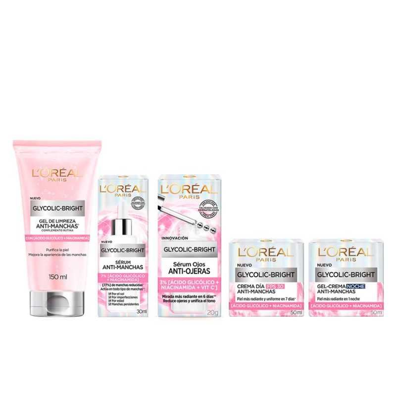 Kit L'Oreal Paris Glycolic Bright: Gel+Rostro+Ojos+día+noche