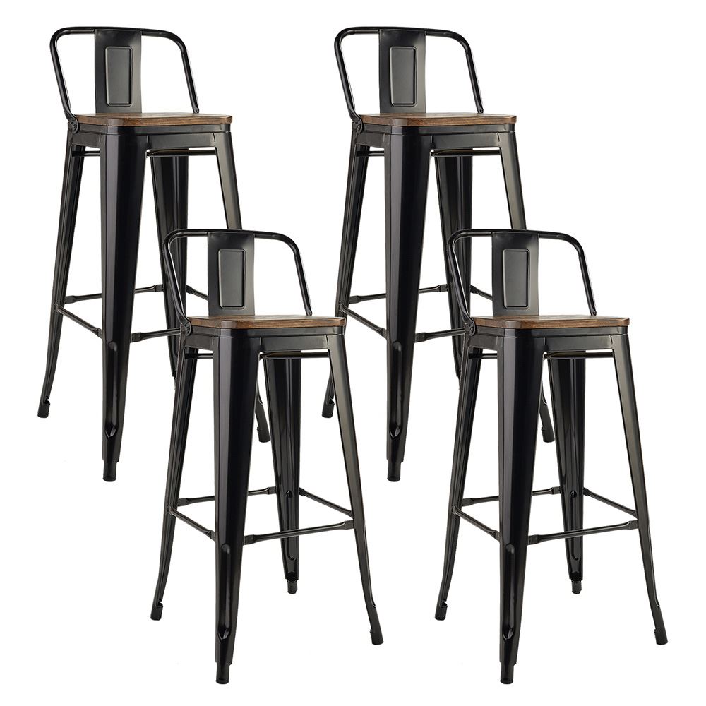 Set x 4 Banco de Bar Tolix Asiento de Madera Negro
