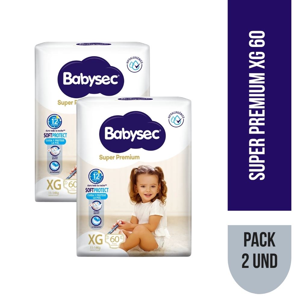 Pack x 2 Pañales Babysec Super Premium Xg 60 Und