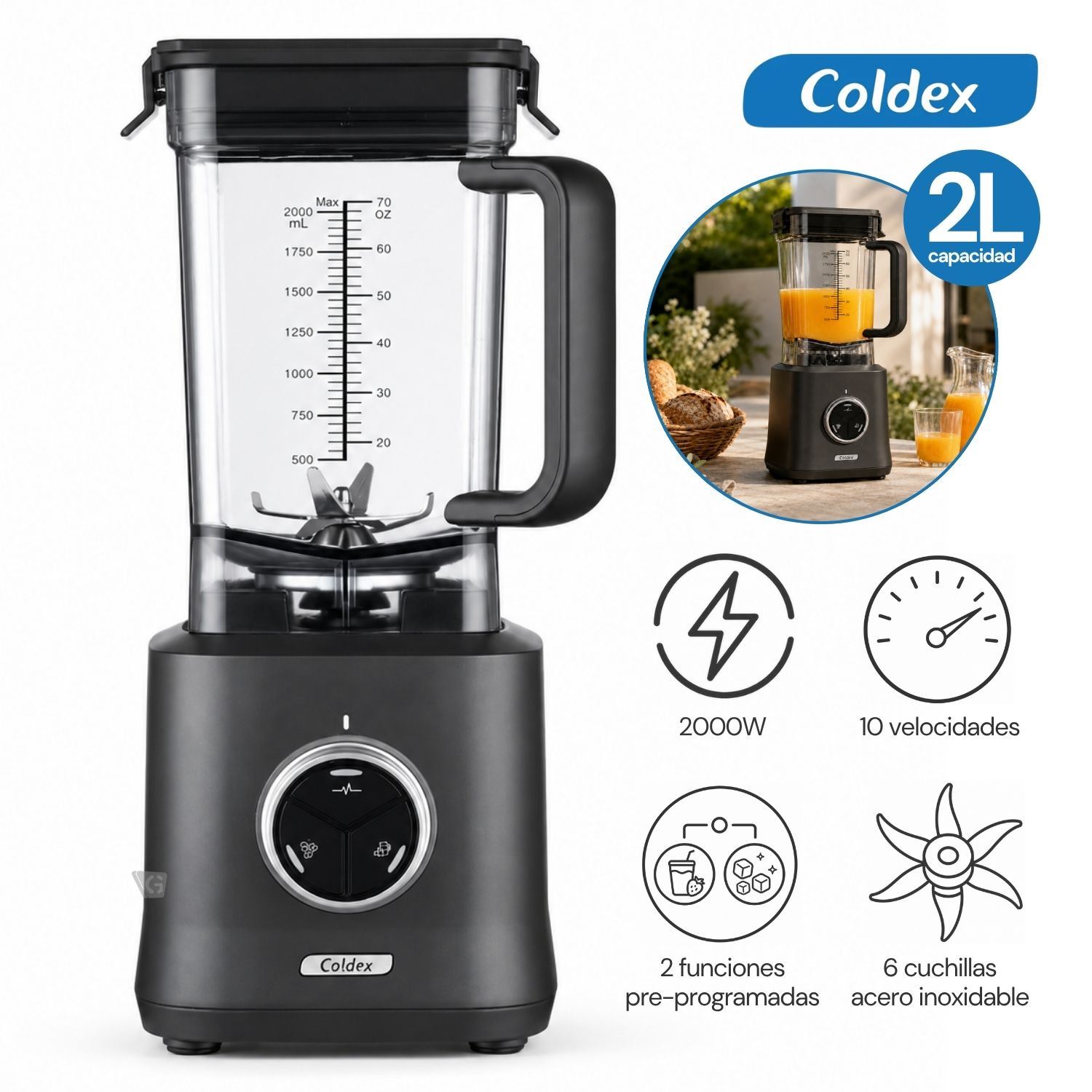 Licuadora Ultra Pro Coldex 2LT 2000W CX LIC2 2000M VT